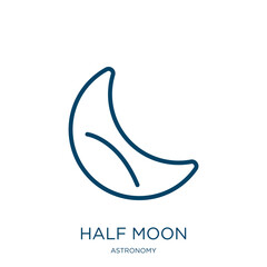 Poster - half moon icon from astronomy collection. Thin linear half moon, half, sky outline icon isolated on white background. Line vector half moon sign, symbol for web and mobile