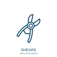 Poster - shears icon from agriculture farming and gardening collection. Thin linear shears, scissors, equipment outline icon isolated on white background. Line vector shears sign, symbol for web and mobile