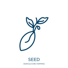 Poster - seed icon from agriculture farming and gardening collection. Thin linear seed, natural, leaf outline icon isolated on white background. Line vector seed sign, symbol for web and mobile