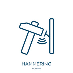 Poster - hammering icon from farming collection. Thin linear hammering, hammer, work outline icon isolated on white background. Line vector hammering sign, symbol for web and mobile