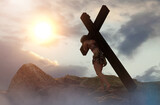Fototapeta Miasto - Jesus Christ carrying the cross render 3d 