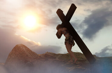 jesus christ carrying the cross render 3d