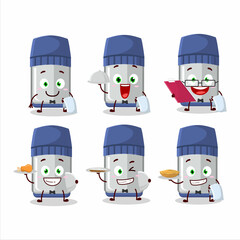 Sticker - happy blue whiteboard marker waiter cartoon character holding a plate