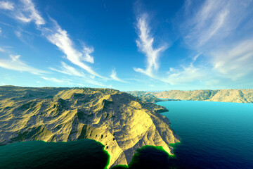 Wall Mural - alien planet. mountain and lake. 3d rendering