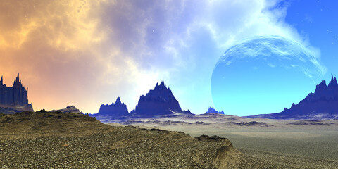 Wall Mural - alien planet. mountain. 3d rendering