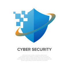 Wall Mural - Vector illustration of shield pixel logo. Suitable for design element of cyber security logo, internet protection provider app, and secure technology.