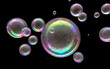 iridescent soap bubbles on black background 3d render