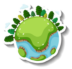 Wall Mural - Earth planet with trees in cartoon style