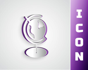 Poster - paper cut earth globe icon isolated on grey background. paper art style. vector