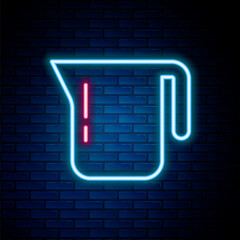 Sticker - Glowing neon line Coffee pot icon isolated on brick wall background. Colorful outline concept. Vector