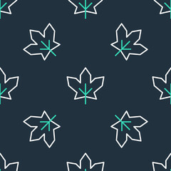 line canadian maple leaf icon isolated seamless pattern on black background. canada symbol maple lea