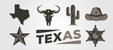 Set Of Texas Logo Vector Bundle Illustration Design, Western Vintage Collection Vector Symbol Design
