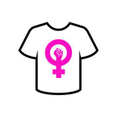 Wall Mural - Día de la mujer. Logotipo símbolo feminista con puño estampado en camiseta con líneas en color rosa y negro