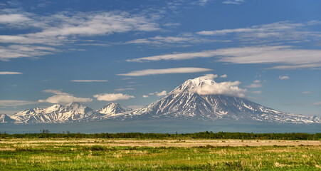 Wall Mural - Kamchatka, Russia. Tourist land of volcanoes and wildlife. Travel, mountaineering and extreme. National natural parks Russian	
