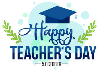 Poster - World teacher's day lettering banner with mortarboard hat