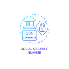Wall Mural - Social security number blue gradient concept icon. Highly sensitive data protection abstract idea thin line illustration. Isolated outline drawing. Roboto-Medium, Myriad Pro-Bold fonts used