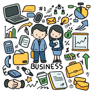 Kawaii Style Business Doodle Clip Art Vector Illustration