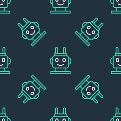 Wall Mural - Line Robot toy icon isolated seamless pattern on black background. Vector