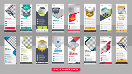 creative business agency roll up banner design or pull up banner template bundle