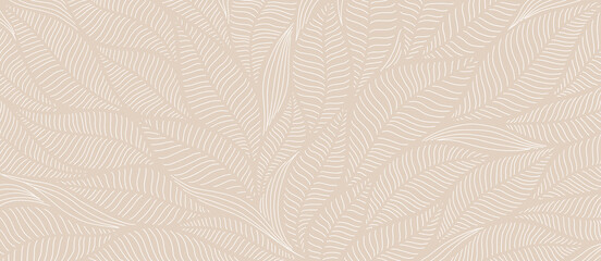 Poster - Luxury floral pattern with hand drawn leaves. Elegant astract background in minimalistic linear style.