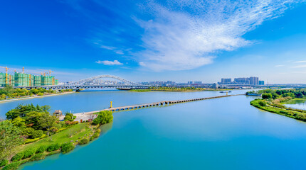 Wall Mural - City environment of Precious Belt Bridge and Xianggang Bridge in Suzhou, Jiangsu province