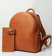 Wall Mural - Bag and wallet from brown leather