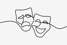 Theater Mask Tragedy And Humor Oneline Continuous Line Art