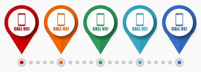 Aufkleber - Call us, contact concept vector icon set, flat design pointers, infographic template