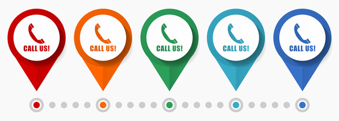 Poster - Call us, contact concept vector icon set, flat design pointers, infographic template