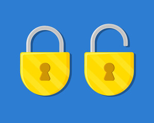 Aufkleber - Lock open and lock closed icons on blue background. Padlock symbol - stock vector.