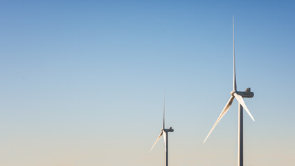 Wall Mural - turbines in a mountain wind farm. ecological energy production.