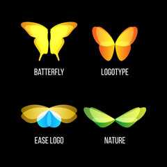 Poster - Isolated colorful butterflies vector logo set. Flying insects logotypes collection. Wild nature elements icons. Wings illustrations.