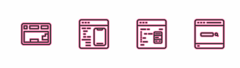 Set line Keyboard, Software, and Search engine icon. Vector
