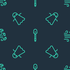 Sticker - Set line Shovel, Ghost and Windy weather on seamless pattern. Vector