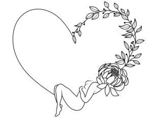 Wall Mural - Illustration of a heart. Plant heart. Heart and silhouette of a girl. To create a Valentine card.