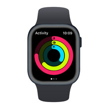 Apple Watch Series 7 Gray Color. Wristwatch Activity Display, Smart Watch Colored Circles And Statistics Display Vector Illustration.