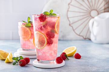 Wall Mural - Spring or summer cold cocktail, raspberry lemonade