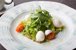 Plate of fresh arugula salad served with eggs