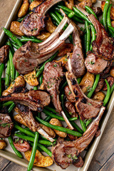 Wall Mural - Grilled or roasted lamb chops with green beans and potatoes