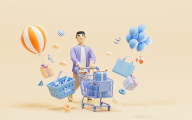A man buy lots of gifts for using during the Spring Festival, 3d rendering.