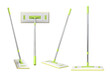 © Tartila - Realistic 3d floor cleaning mop with rag and plastic handle. Home surface clean up tool top and side view for product ad. Mops vector set