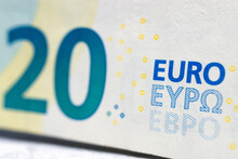 Part Of Twenty Euro Banknote, European Currency, Macro