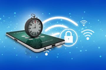 Poster - 3d rendering stop watch on mobile phone
