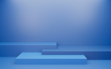 3d  podiums blue shapes pastel colors, abstract background, Empty showcase for cosmetic product,	
