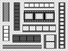 Film Strip Templates. Cinema Monochrome Border Tape, Media Empty Image Photo Video Vintage Frame Movie Reel Vector Set