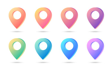 Poster - Set of 3D bright map pointers. Marker for maps. Gradient colored map pointers. Location symbols. Vector illustration.