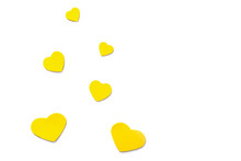Valentine's Day. Yellow Hearts On A White Background. Top View
