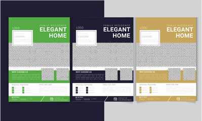 Modern Elegant Home Sale Real Estate Flyer Template with multicolor, ready to print and easy to print. Flyer Template Geometric shape used for business poster layout, corporate banner.
