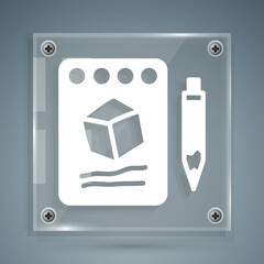 Poster - White Sketch on paper icon isolated on grey background. Square glass panels. Vector