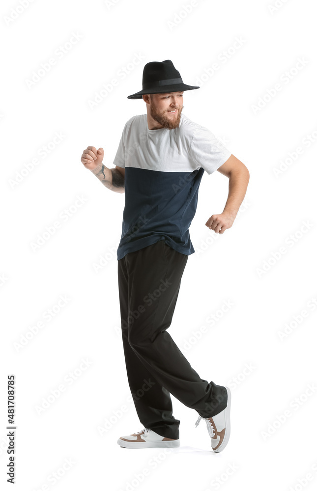 Cool dancing young man isolated on white